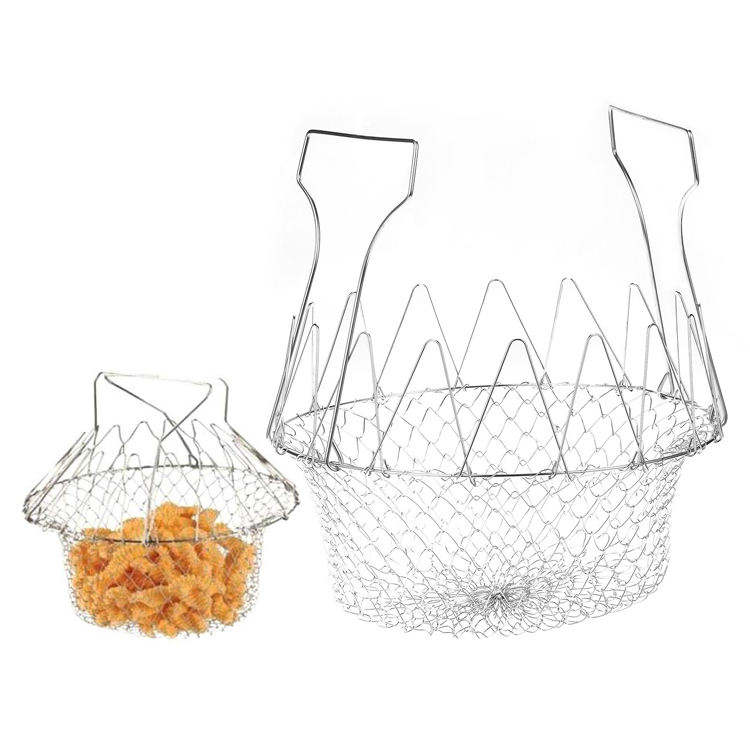 Stainless Steel Foldable Fryer Basket & Food Strainer | Multipurpose Kitchen Tool