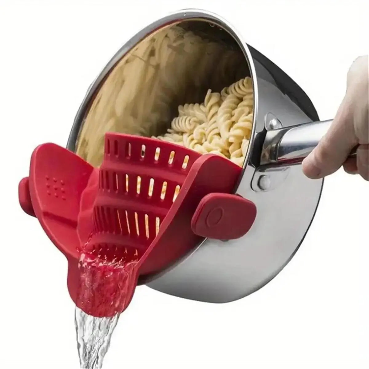 Adjustable Silicone Clip-On Strainer for Pots & Pans | Handheld Pasta & Noodle Drainer