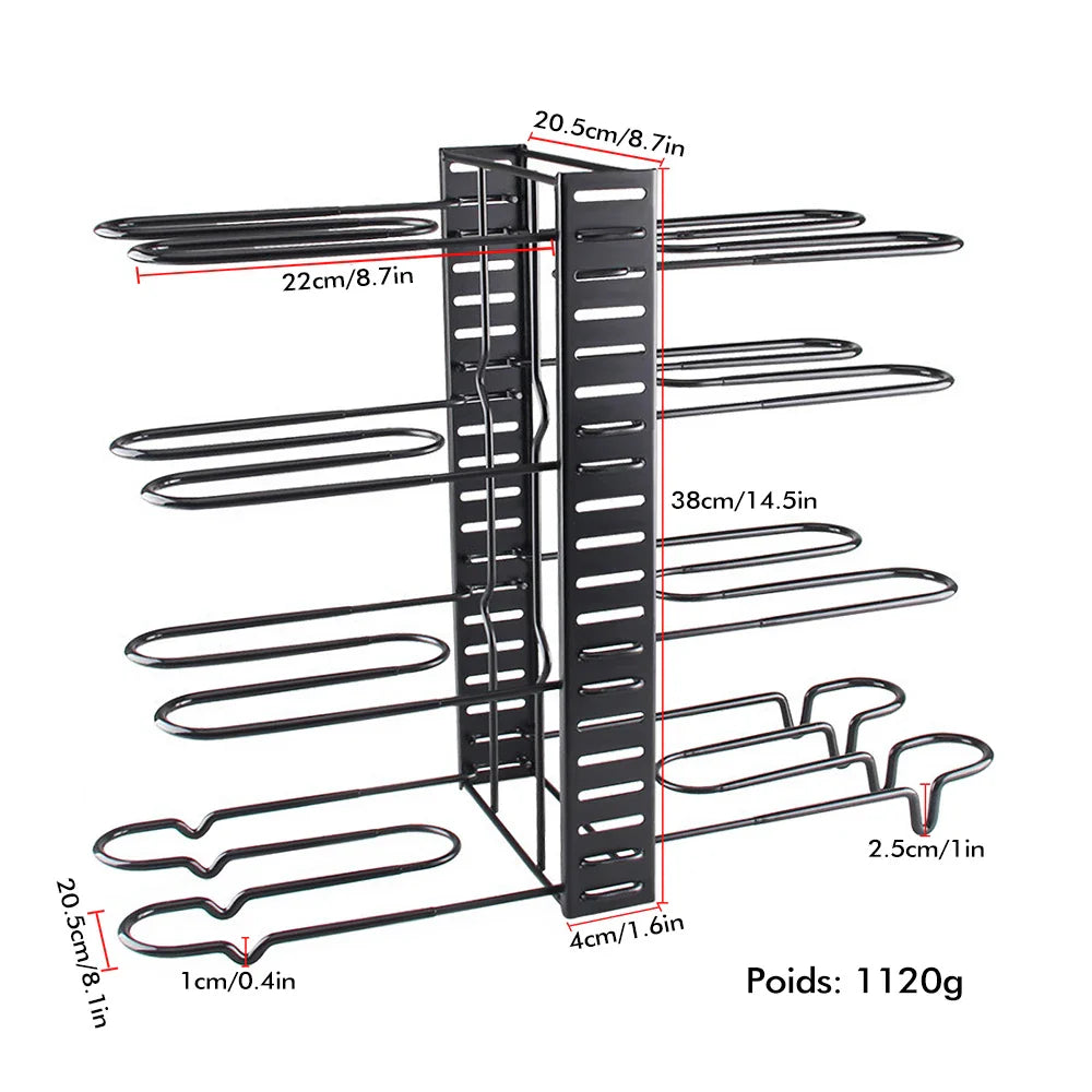 8-Tier Adjustable Metal Pot Rack Organizer – Durable Space-Saving Kitchen Cabinet Holder