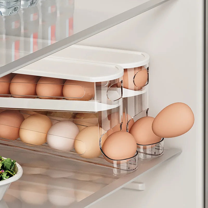 Slide-Type Double Egg Roller – Automatic 2-Tier Egg Storage Holder for Fridge & Countertop