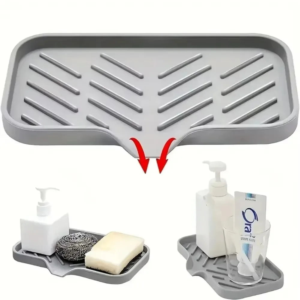 Silicone Kitchen Soap Tray & Sponge Holder | Sink Organizer for Counter & Bathroom