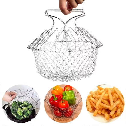 Stainless Steel Foldable Fryer Basket & Food Strainer | Multipurpose Kitchen Tool