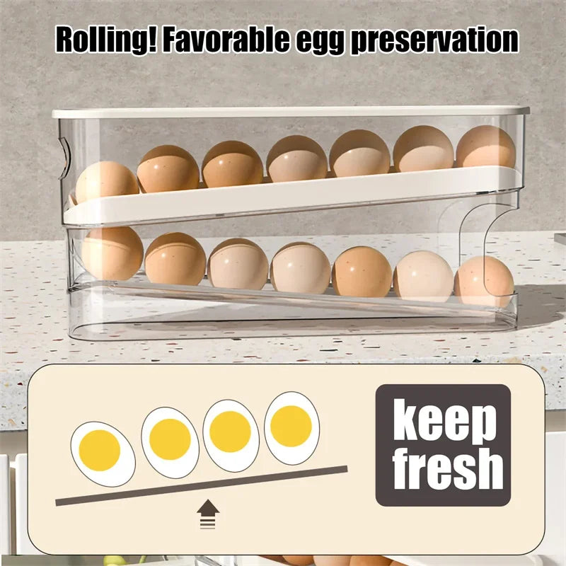 Slide-Type Double Egg Roller – Automatic 2-Tier Egg Storage Holder for Fridge & Countertop