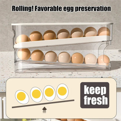 Slide-Type Double Egg Roller – Automatic 2-Tier Egg Storage Holder for Fridge & Countertop