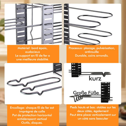 8-Tier Adjustable Metal Pot Rack Organizer – Durable Space-Saving Kitchen Cabinet Holder