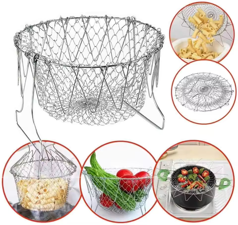 Stainless Steel Foldable Fryer Basket & Food Strainer | Multipurpose Kitchen Tool