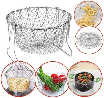 Stainless Steel Foldable Fryer Basket & Food Strainer | Multipurpose Kitchen Tool