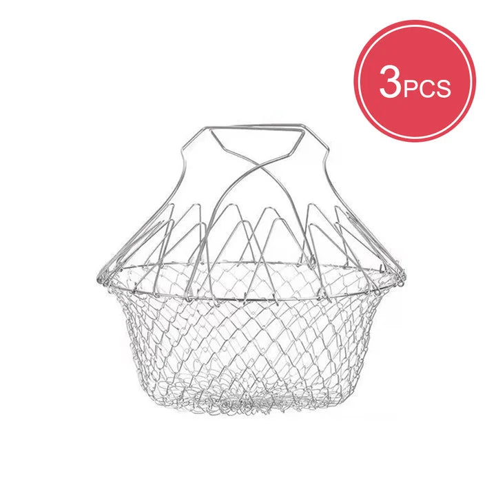 Stainless Steel Foldable Fryer Basket & Food Strainer | Multipurpose Kitchen Tool