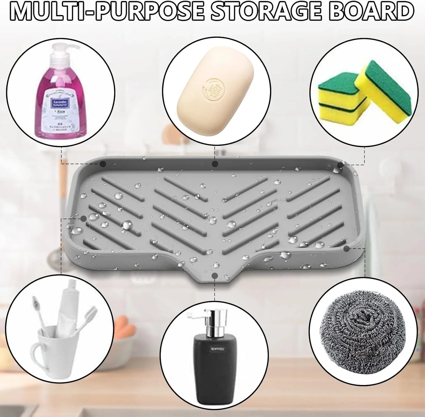 Silicone Kitchen Soap Tray & Sponge Holder | Sink Organizer for Counter & Bathroom
