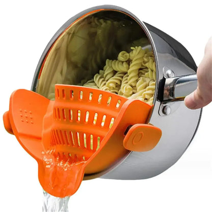 Adjustable Silicone Clip-On Strainer for Pots & Pans | Handheld Pasta & Noodle Drainer