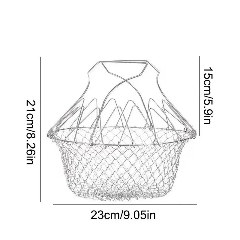Stainless Steel Foldable Fryer Basket & Food Strainer | Multipurpose Kitchen Tool