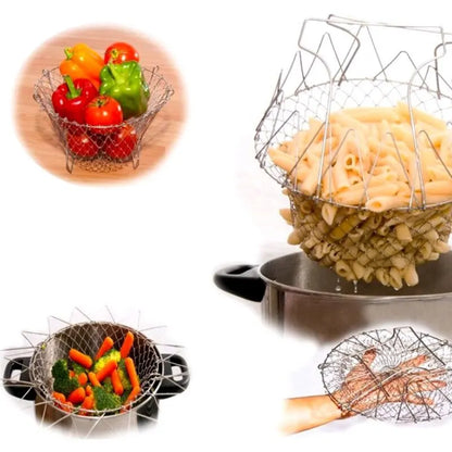 Stainless Steel Foldable Fryer Basket & Food Strainer | Multipurpose Kitchen Tool