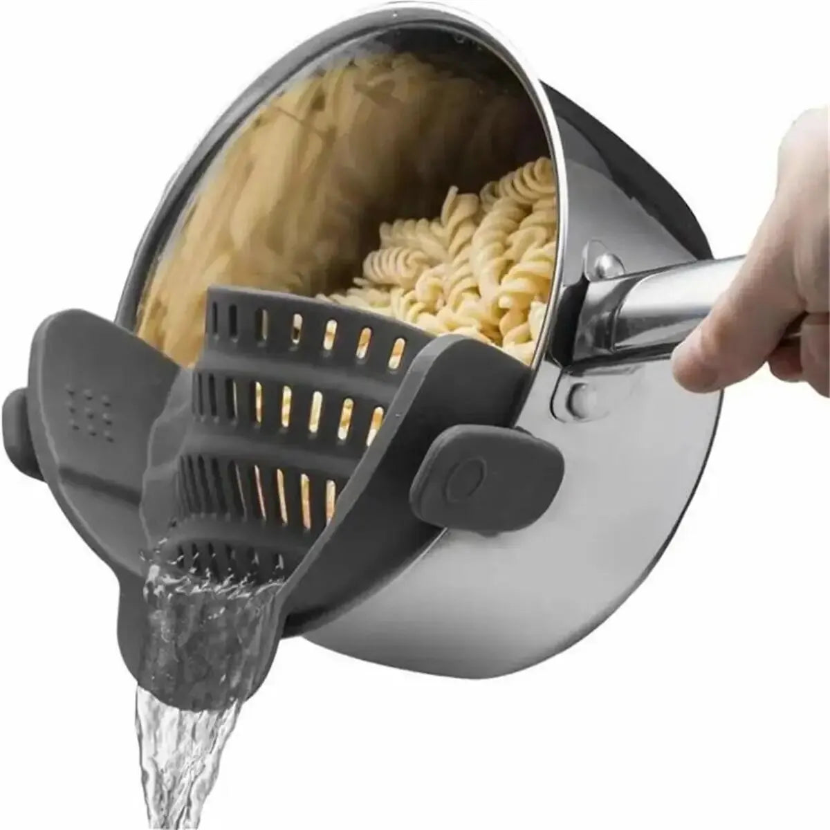 Adjustable Silicone Clip-On Strainer for Pots & Pans | Handheld Pasta & Noodle Drainer
