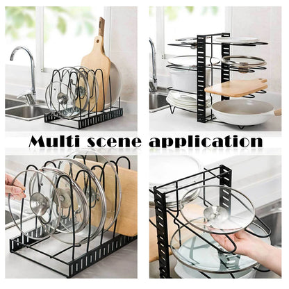 8-Tier Adjustable Metal Pot Rack Organizer – Durable Space-Saving Kitchen Cabinet Holder