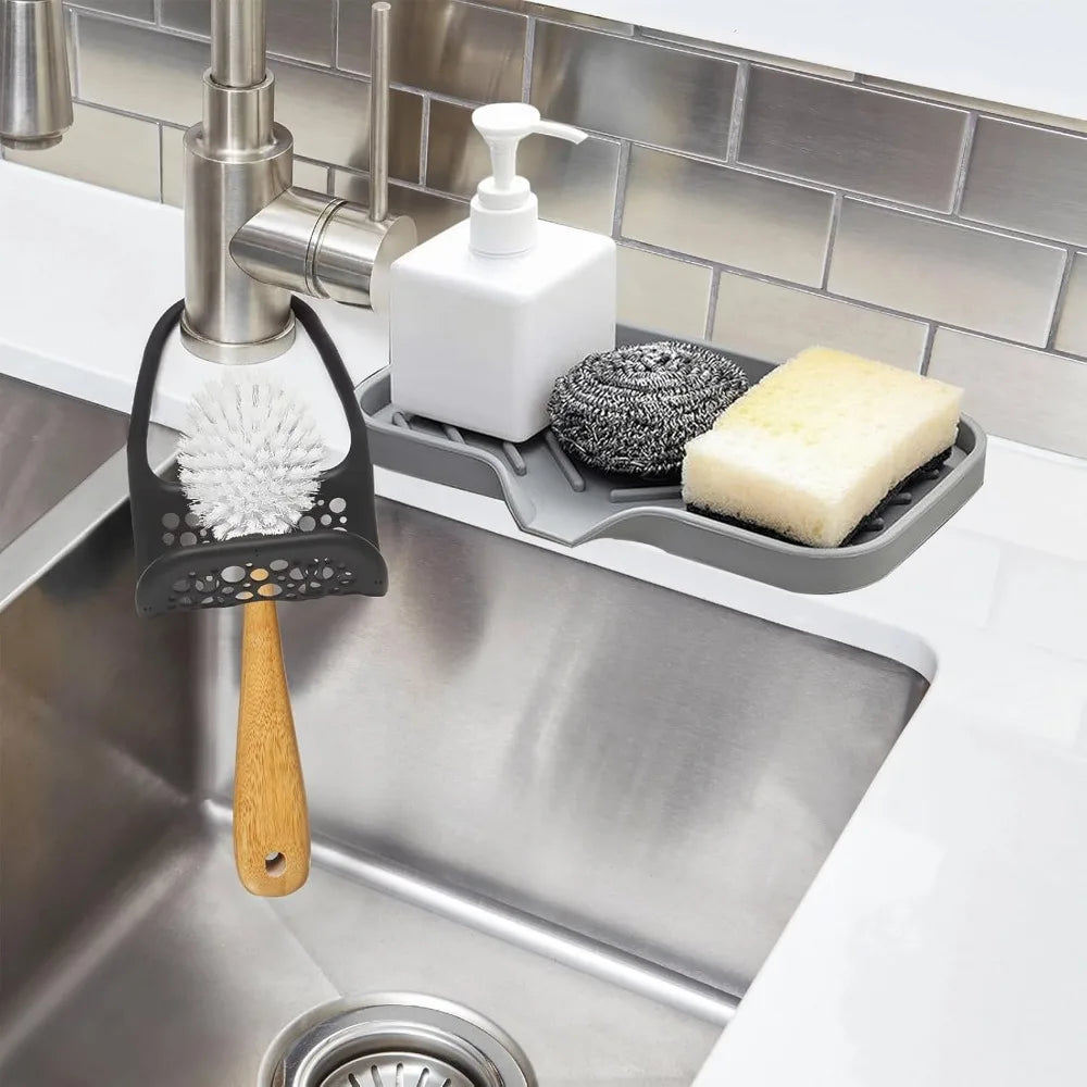 Silicone Kitchen Soap Tray & Sponge Holder | Sink Organizer for Counter & Bathroom