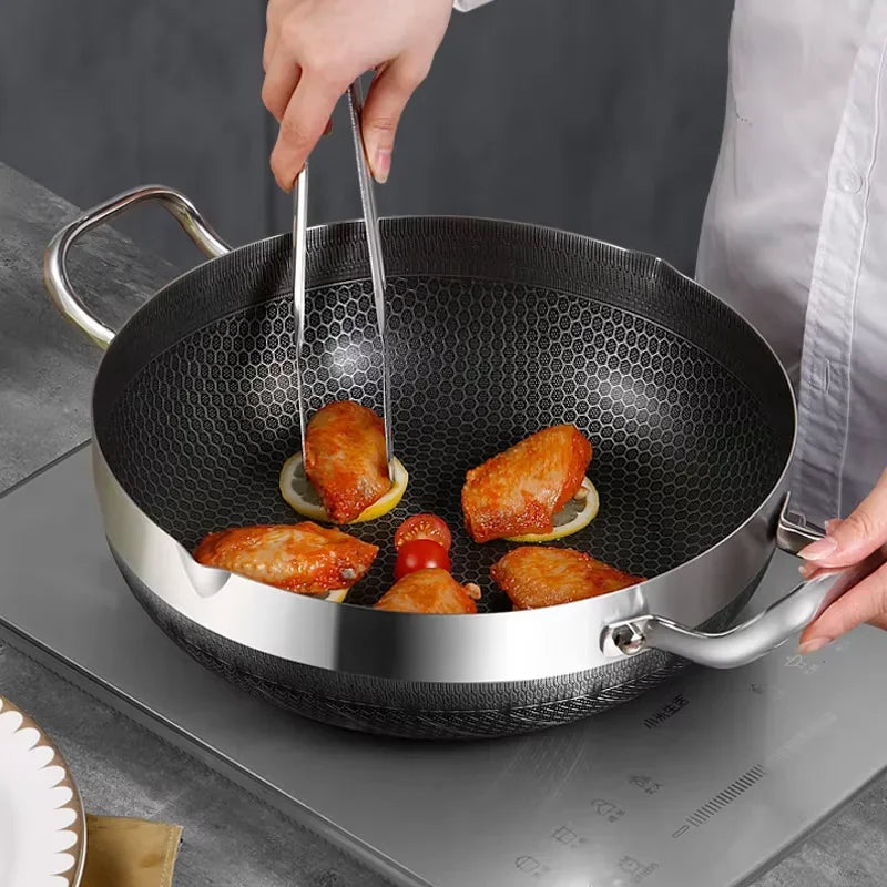 316 Stainless Steel Stock Pot Pan – Non-Stick Honeycomb Bottom for Gas & Induction