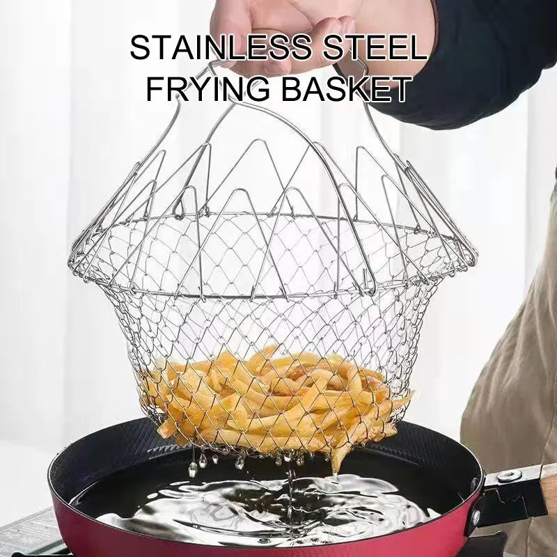 Stainless Steel Foldable Fryer Basket & Food Strainer | Multipurpose Kitchen Tool