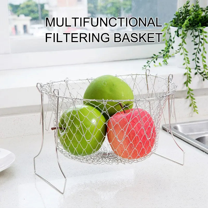 Stainless Steel Foldable Fryer Basket & Food Strainer | Multipurpose Kitchen Tool
