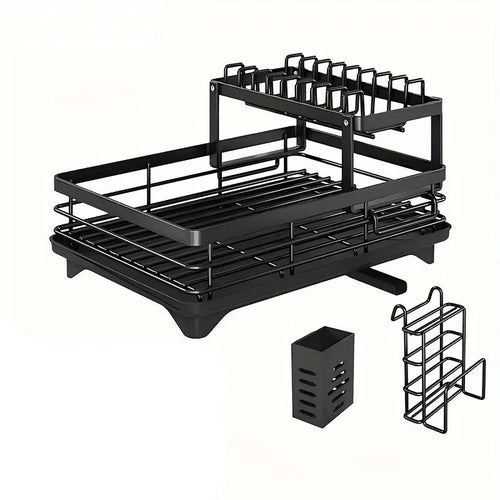 Double-Tier Extendable Dish Drainer – Large-Capacity Kitchen Utensil Rack & Draining Board