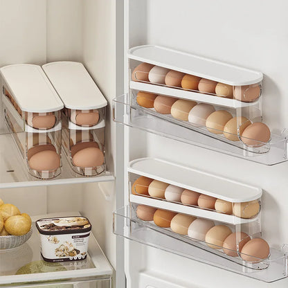 Slide-Type Double Egg Roller – Automatic 2-Tier Egg Storage Holder for Fridge & Countertop