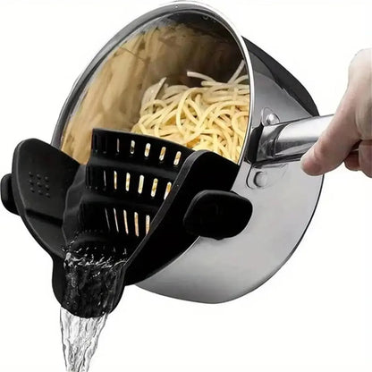 Adjustable Silicone Clip-On Strainer for Pots & Pans | Handheld Pasta & Noodle Drainer