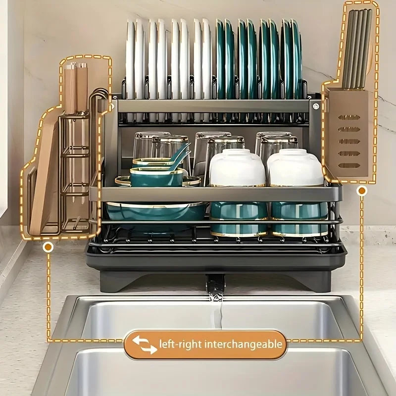 Double-Tier Extendable Dish Drainer – Large-Capacity Kitchen Utensil Rack & Draining Board