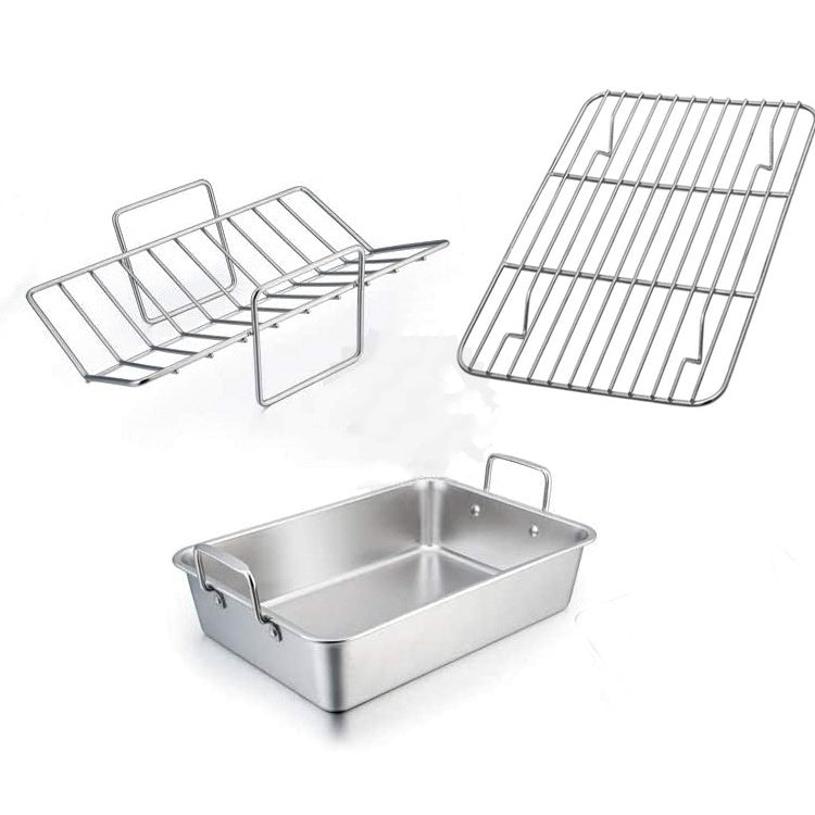 BBQ grill tray with mesh rack for efficient cooking of meats and veggies