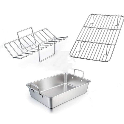 BBQ grill tray with mesh rack for efficient cooking of meats and veggies