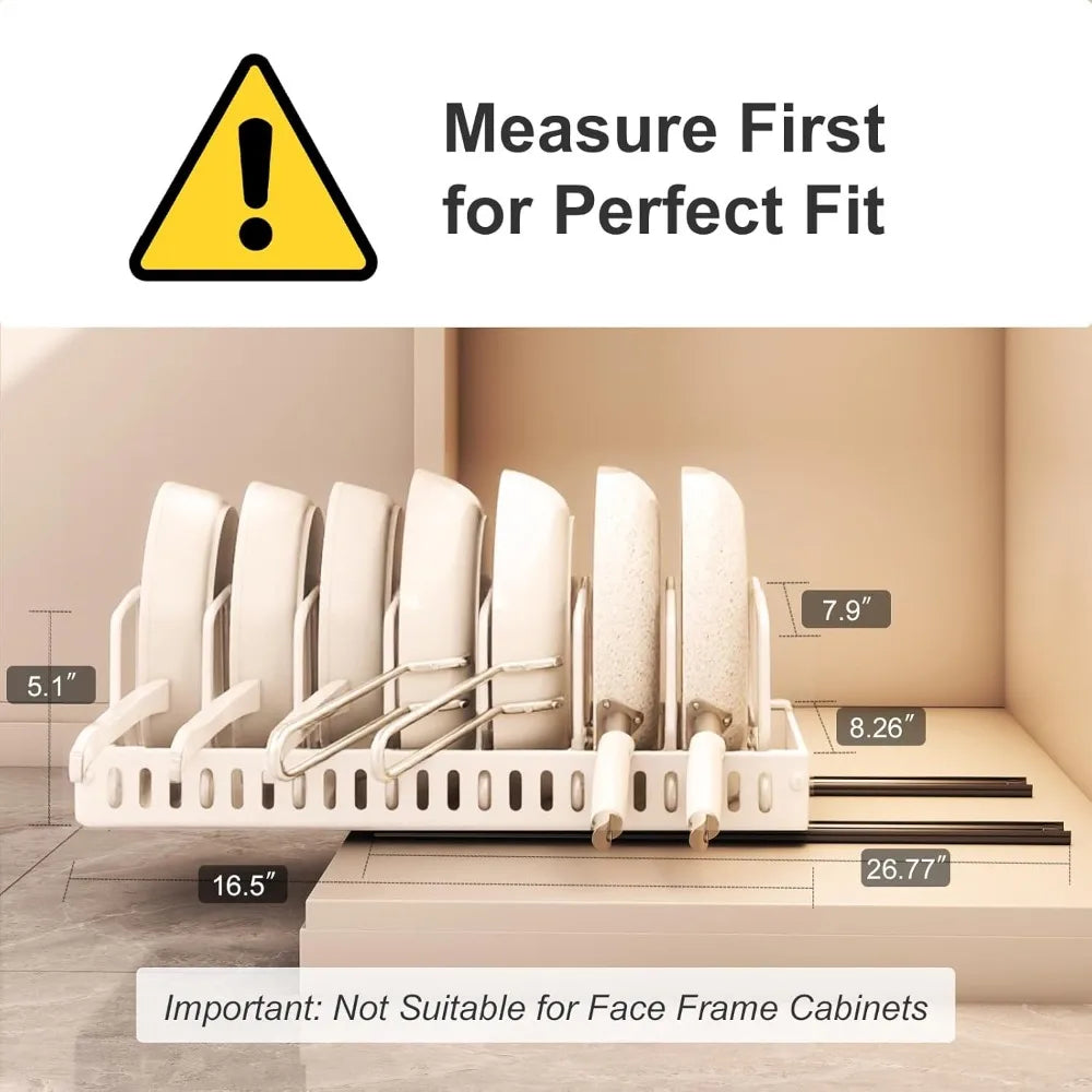 Deep pot and pan lid holder with guardrail for secure kitchen storage