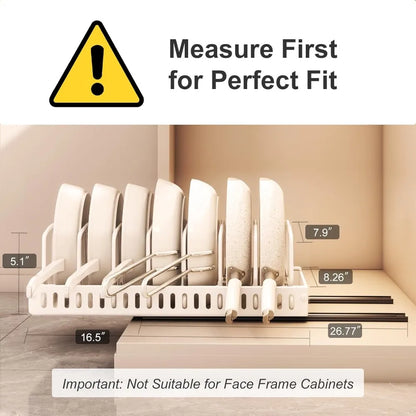 Deep pot and pan lid holder with guardrail for secure kitchen storage