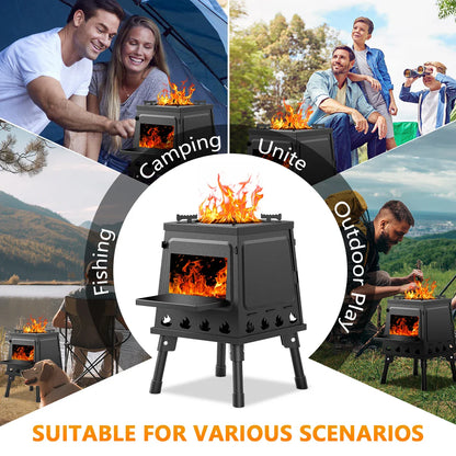 Outdoor portable wood stove for camping BBQ fishing and picnic cooking