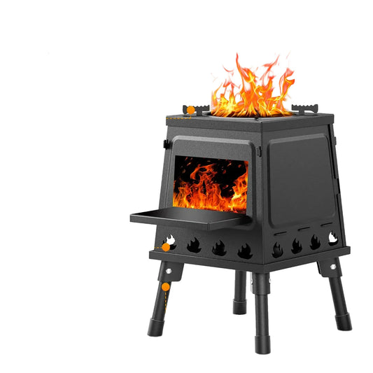 Portable wood burning camp stove for camping and hiking adventures in the USA