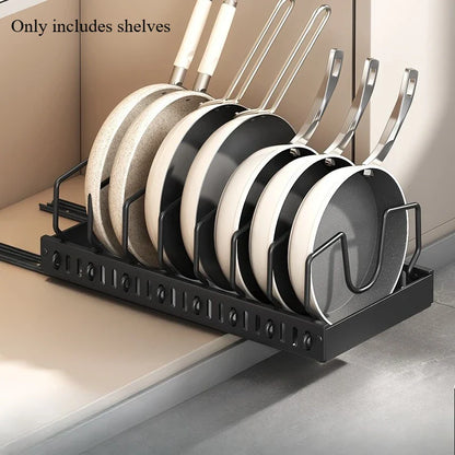 Space saving pot lid holder for under cabinet kitchen organization