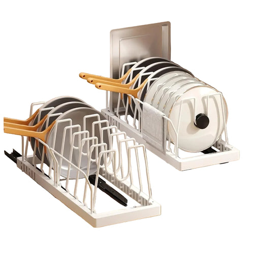 Under cabinet pull out pots and pans organizer for kitchen storage