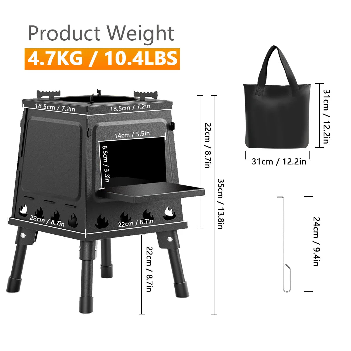 Wood burning camping stove for outdoor cooking during hiking and camping trips